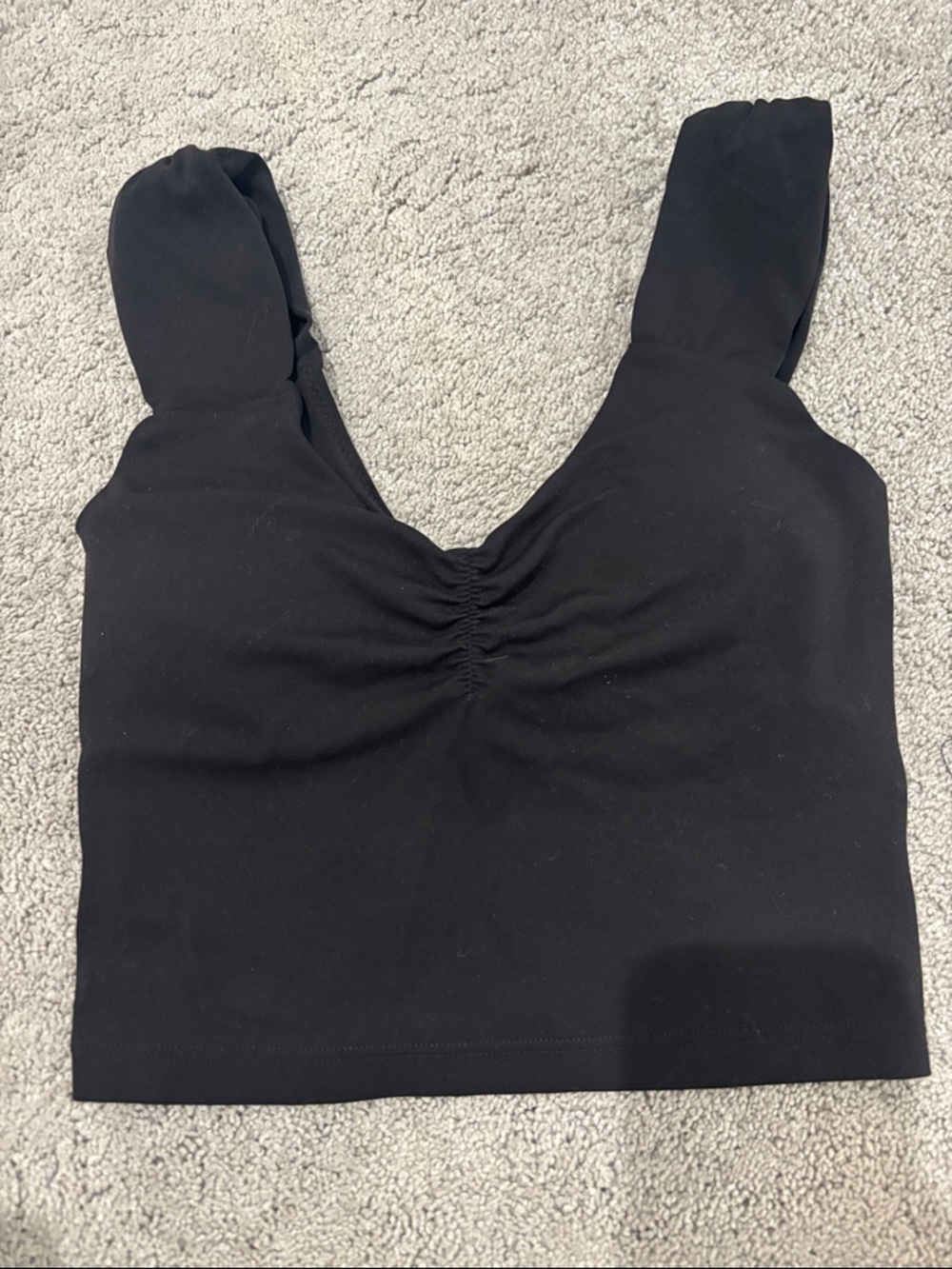 aerie Black Ruched V-Neck Crop Tank